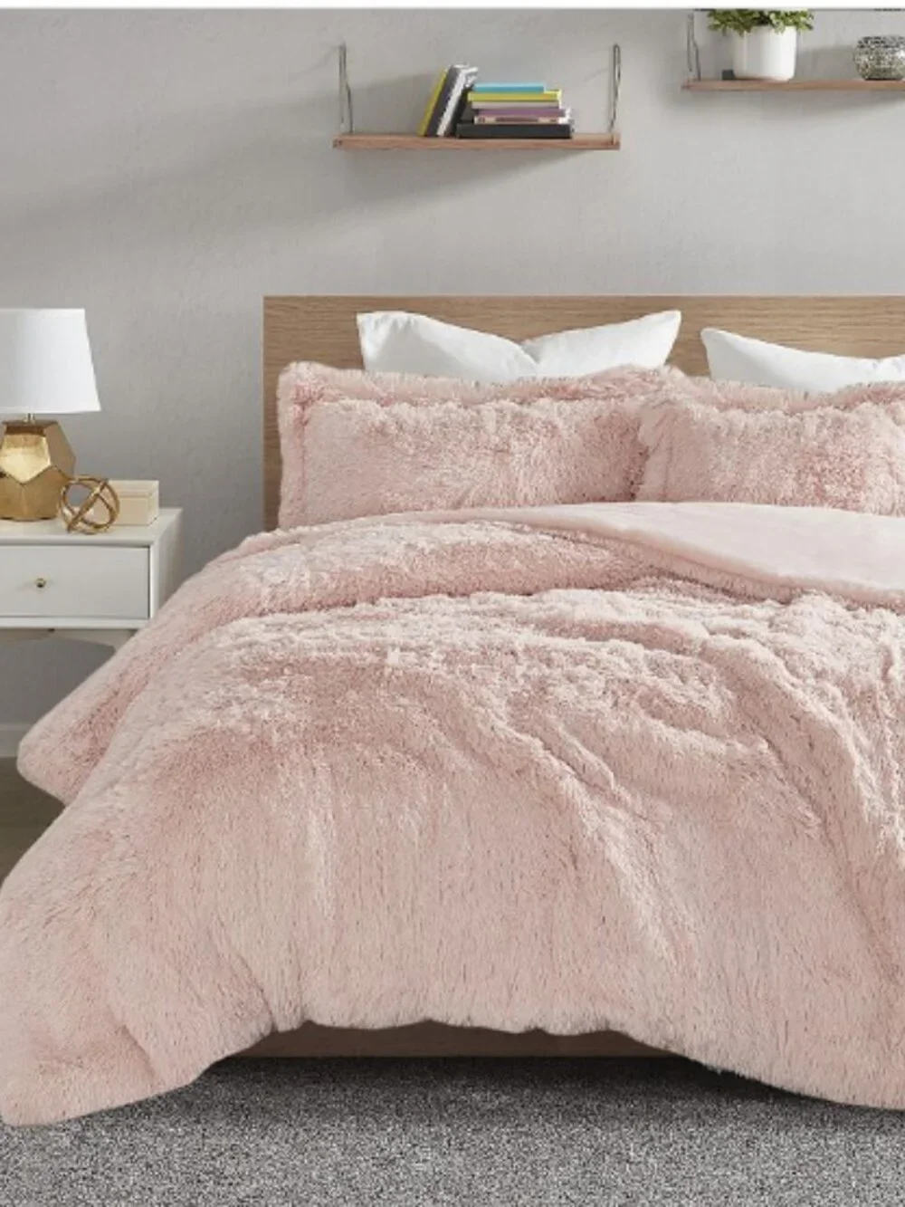 Urban Habitat Malea Shaggy Fur Duvet Cover Set Full/Queen - Blush